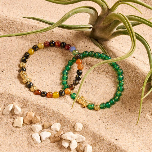 Mini Pixiu Feng Shui Bracelet | EARTH Element | Green Agate x 18k Gold